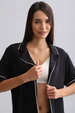 Mısırlı Kadın Bambu Kısa Kol Gömlek Siyah