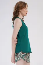 Kadın Pamuklu Kalın Askılı Şortlu Takımı Koyu Yeşil