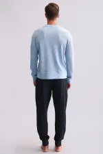 Mısırlı Erkek Pamuklu Uzun Kollu Pijama Takımı Mavi