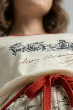 Mısırlı Kar Geyik Temalı Kadın Pijama Takımı Ekru