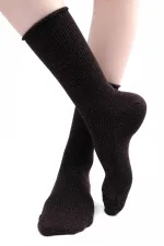 Mısırlı Kadın Bambu Simli Soket Çorap Koyu Kahverengi