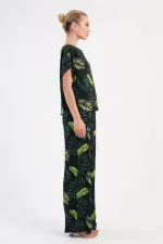 Mısırlı Kadın Viskon Desenli Pantolon Takımı Yeşil