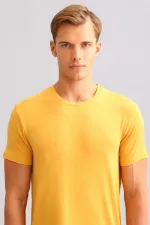 Débardeur/T-shirt de luxe en bambou égyptien Zeus, coupe classique, col rond, couleur moutarde