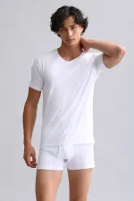 Mısırlı Modal By TENCEL HERCULES Slim Fit V Yaka Fanila / T-Shirt Beyaz