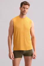 Débardeur/T-shirt de sport à col rond, coupe classique, couleur moutarde, en bambou égyptien ZEUS