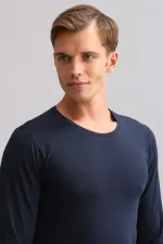 Mısırlı Modal By TENCEL HERCULES Slim Fit Bisiklet Yaka Uzun Kollu Fanila / T-Shirt Lacivert