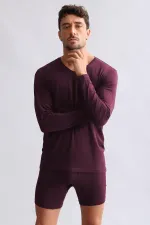 Mısırlı Modal By TENCEL HERCULES Slim Fit V Yaka Uzun Kollu Fanila / T-Shirt Mor