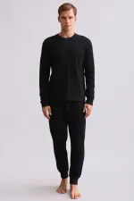 Ensemble pyjama égyptien noir à manches longues en coton pour homme