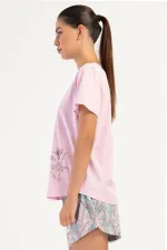 Mısırlı Kadın Pamuklu Büyük Beden Kısa Kol Şort Pijama Takımı Gül Kurusu