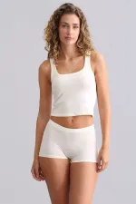 Mısırlı Modal By TENCEL U HELEN Kalın Askılı Crop / T-Shirt Ekru