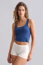 Mısırlı Modal By TENCEL U HELEN Kalın Askılı Crop / T-Shirt Gece Mavisi