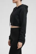 Mısırlı Women's Modal Zip-Up Crop Sweatshirt Athracite