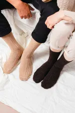Mısırlı Men's Alpaca Wool 2 Pairs Ankle Socks Beige/Brown