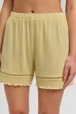 Mısırlı Kadın Örme Askılı Short Takım Açık Sarı