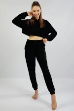 Mısırlı Kadın Kadife Uzun Kollu Pijama Takımı Siyah