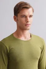 BAMBU HERCULES Slim Fit Crew Neck Long Sleeve Men's Undershirt Khaki