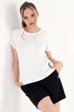 Mısırlı Kadın Pamuklu Kısa Kol Şort Takımı Beyaz