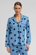 Mısırlı Women's Modal Knit Polka Dot Shirt, Baby Blue