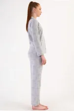 Mısırlı Kadın İnterlok Uzun Kollu Gömlek Pijama Takımı Açık Gri
