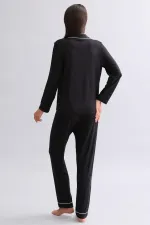 Mısırlı Kadın Modal Uzun Kollu Gömlek Siyah