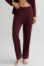 Bas de pyjama en bambou pour femme, style égyptien, avec taille élastique, bordeaux