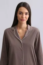 Ensemble pyjama 100 % coton marron pour femme, de style égyptien