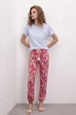 Mısırlı Kadın Pamuk Kısa Kol Pijama Takım Beyaz/Şal Desen