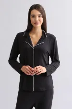 Mısırlı Kadın Modal Uzun Kollu Gömlek Siyah