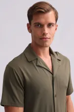 Chemise égyptienne pour homme en modal à manches courtes kaki