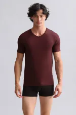 Mısırlı Modal By TENCEL HERCULES Slim Fit V Yaka Fanila / T-Shirt Bordo