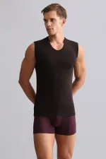 Mısırlı Modal By TENCEL HERCULES Slim Fit V-Neck Athletic Tank Top/T-Shirt Brown