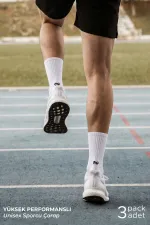 Mısırlı Unisex Pamuklu Spor Çorap, 3'Lü Beyaz