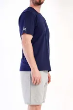 Mısırlı Erkek Pamuklu Kısa Kol Şort Pijama Takımı Lacivert