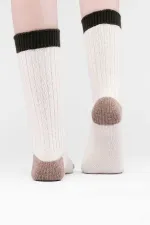 Mısırlı Kadın Kuzu Yünü Tekli Soket Çorap Ekru