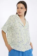 Mısırlı MÜSLİN Çiçekli Gömlek Mavi