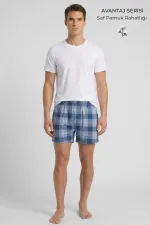 Pyjama court à carreaux bleu pour homme, style égyptien