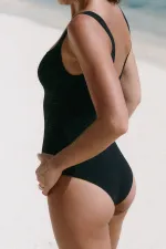 Mısırlı Taş Baskılı Kare Yaka Mayo Siyah