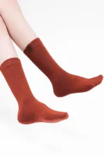Mısırlı Kadın Kuzu Yünü Tekli Soket Çorap Kiremit