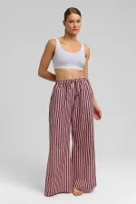 Pantalon de pyjama rayé en popeline de coton pour femme, marron et rose, style égyptien.