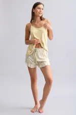 Mısırlı Kadın Örme İp Askılı Biye Detaylı Atlet Hardal