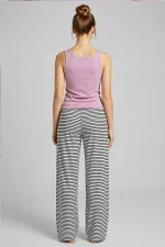 Ensemble pyjama rayé en coton pour femme, style égyptien, lilas/noir