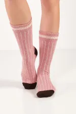Mısırlı Women's Alpaca Wool Winter Hoop Single Sock Pink