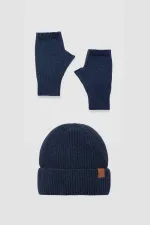 Unisex Yün Bere Eldiven Takımı - Milda Lacivert