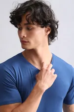 Mısırlı BAMBU HERCULES Slim Fit V Yaka Fanila / T-Shirt Gece Mavisi