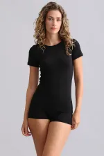 Débardeur/T-shirt à col rond noir en modal égyptien TENCEL VICTORIA