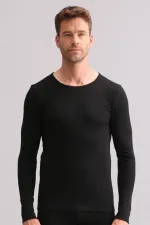 Sous-vêtement/sweat-shirt thermique noir en bambou égyptien à col rond et manches longues