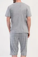Ensemble Capri à manches courtes à carreaux pour homme, gris chiné, style égyptien