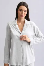 Mısırlı Kadın %100 Pamuk Pijama Takımı Gri Melanj