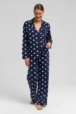 Ensemble pyjama égyptien pour femme en modal à pois bleu marine