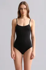 Body noir à fines bretelles SNAP en modal égyptien TENCEL